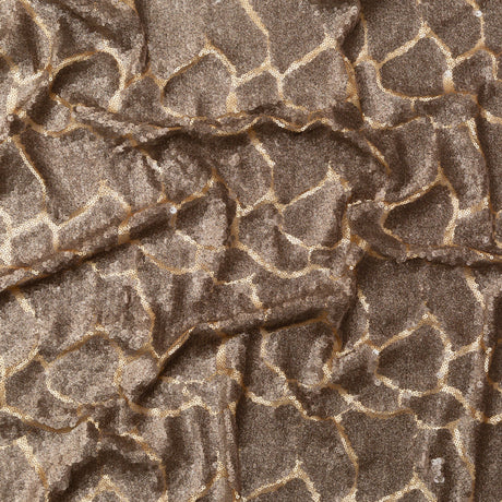 Mesh with Sequins - Metallic Bronze Cracking Spots on Dark Beige