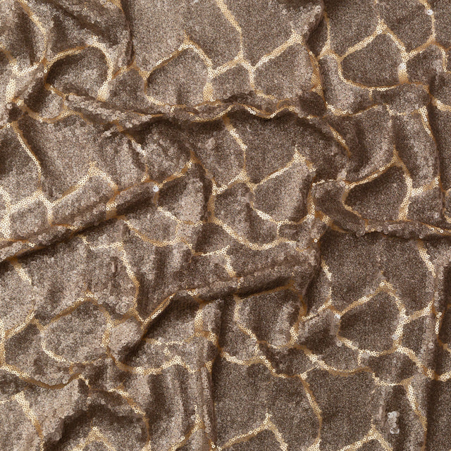 Mesh with Sequins - Metallic Bronze Cracking Spots on Dark Beige