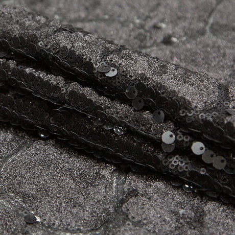 Mesh with Sequins - Metallic Black Cracking Spots on Black