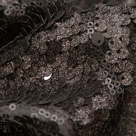 Mesh with Sequins - Metallic Black Cracking Spots on Black