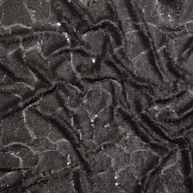 Mesh with Sequins - Metallic Black Cracking Spots on Black