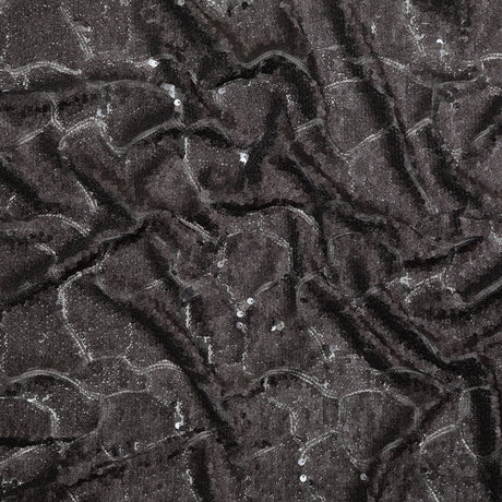Mesh with Sequins - Metallic Black Cracking Spots on Black