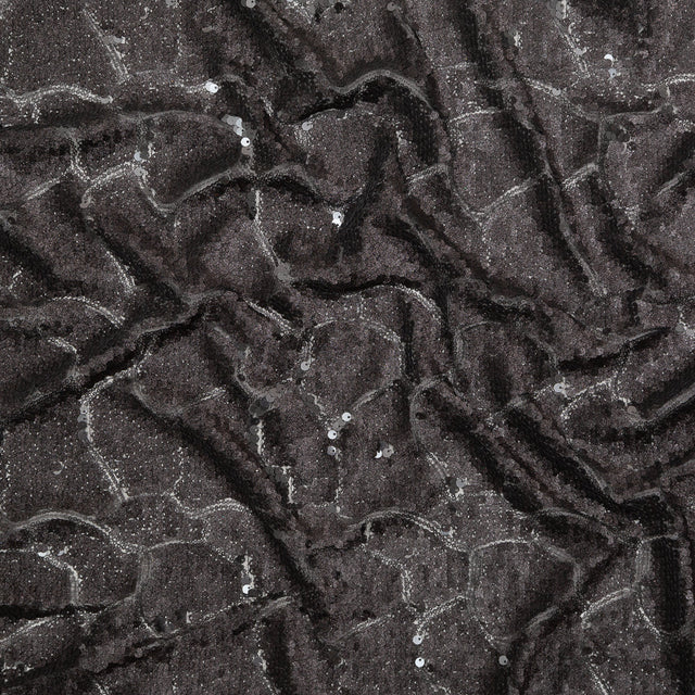 Mesh with Sequins - Metallic Black Cracking Spots on Black
