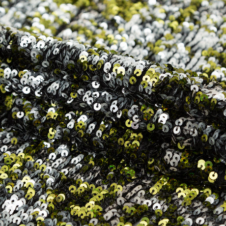 Mesh with Baby Sequins - Metallic Green and Silver on Black