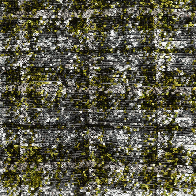 Mesh with Baby Sequins - Metallic Green and Silver on Black