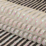 Netting with Baby Sequins - Flamingo Pink and Green Iridescent Stripes on White