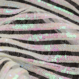 Netting with Baby Sequins - Flamingo Pink and Green Iridescent Stripes on White
