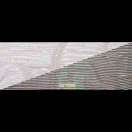 Netting with Baby Sequins - Flamingo Pink and Green Iridescent Stripes on White