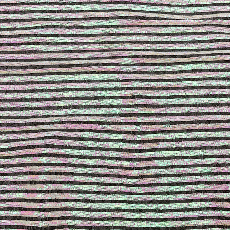 Netting with Baby Sequins - Flamingo Pink and Green Iridescent Stripes on White