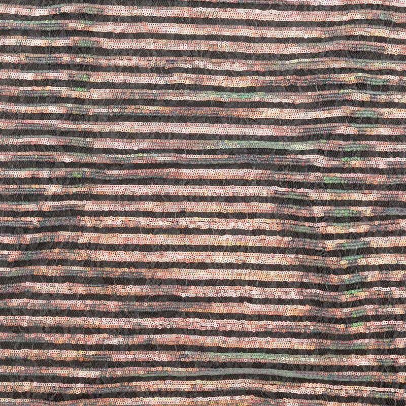 Netting with Baby Sequins - Aqua and Pink Iridescent Stripes on White