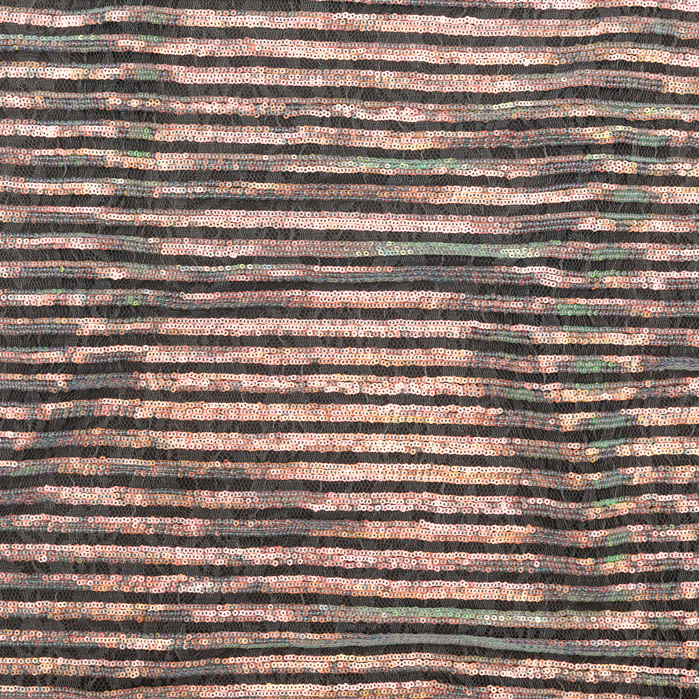 Netting with Baby Sequins - Aqua and Pink Iridescent Stripes on White