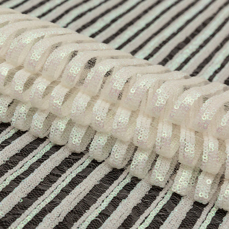 Netting with Baby Sequins - Glittery Green and Pink Iridescent Stripes on White
