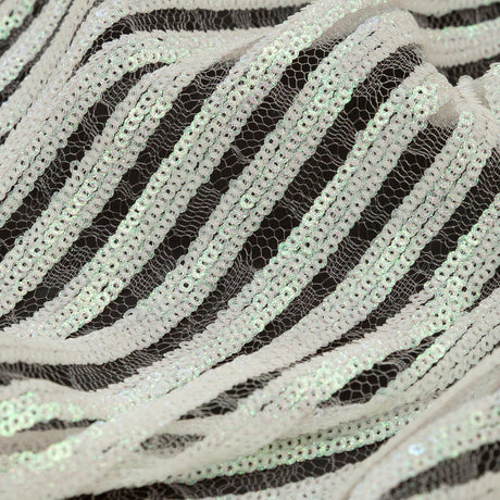 Netting with Baby Sequins - Glittery Green and Pink Iridescent Stripes on White