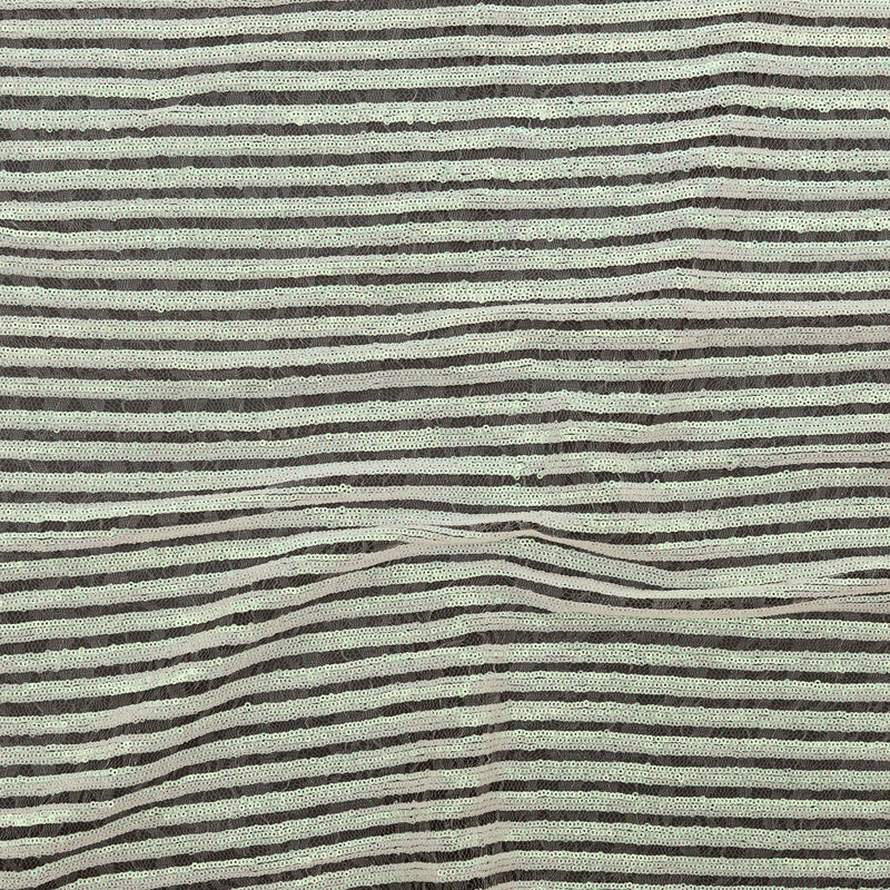 Netting with Baby Sequins - Glittery Green and Pink Iridescent Stripes on White
