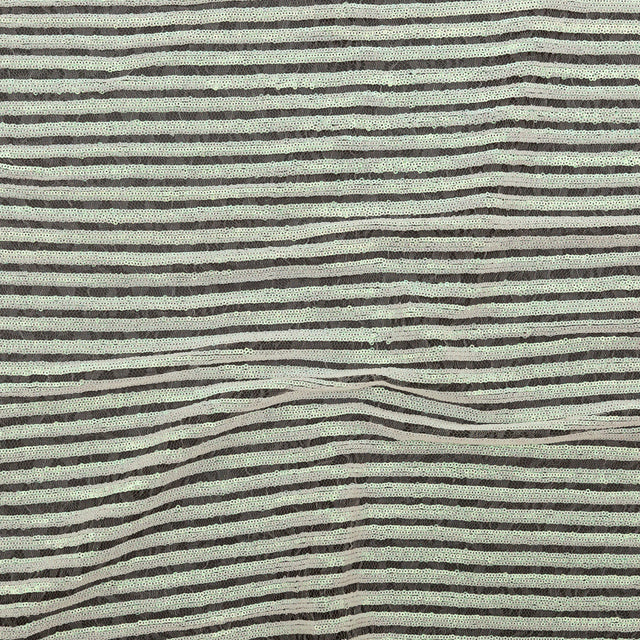 Netting with Baby Sequins - Glittery Green and Pink Iridescent Stripes on White
