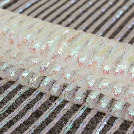 Netting with Baby Sequins - Green, Blue and Pink Iridescent Stripes on White