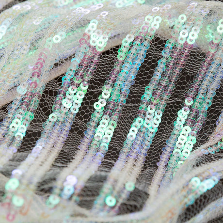Netting with Baby Sequins - Green, Blue and Pink Iridescent Stripes on White