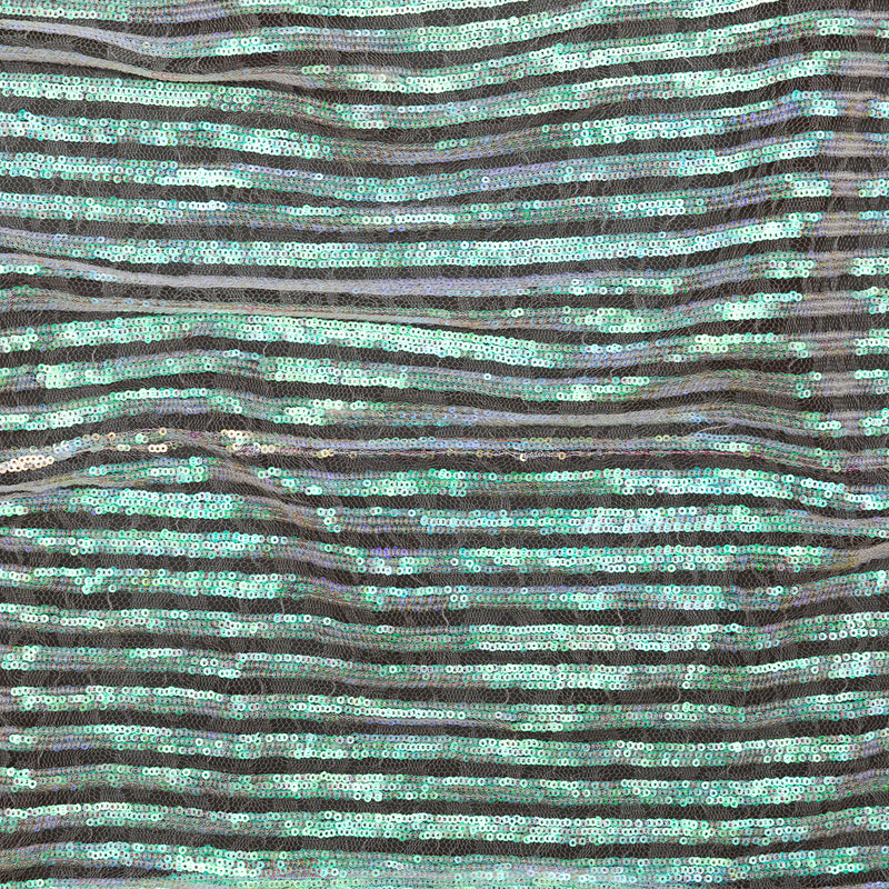 Netting with Baby Sequins - Green, Blue and Pink Iridescent Stripes on White