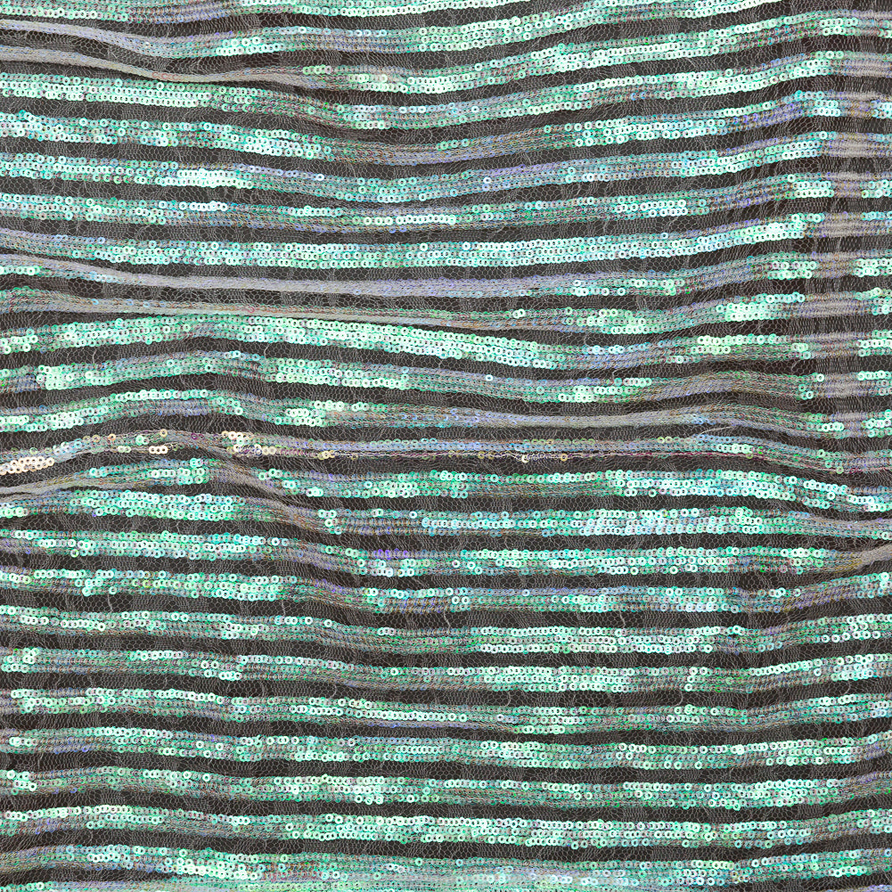 Netting with Baby Sequins - Green, Blue and Pink Iridescent Stripes on White