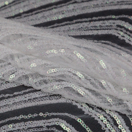 Glittery Green and Pink Iridescent Chevron Baby Sequins on White Tulle