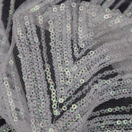 Glittery Green and Pink Iridescent Chevron Baby Sequins on White Tulle