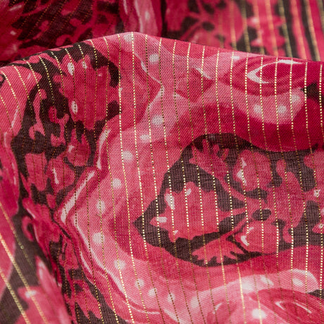 Cardinal Red Damask Cotton Voile with Metallic Gold Stripes