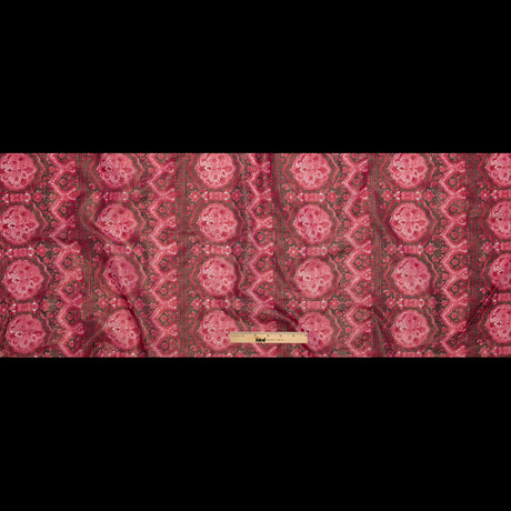 Cardinal Red Damask Cotton Voile with Metallic Gold Stripes