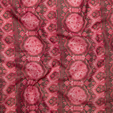 Cardinal Red Damask Cotton Voile with Metallic Gold Stripes