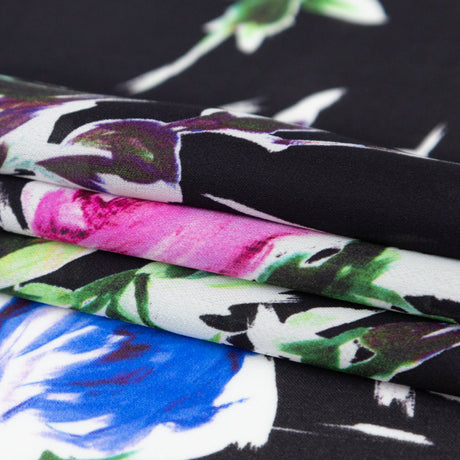 Milly Italian Black, Ibis Rose and Princess Blue Floral Silk Georgette