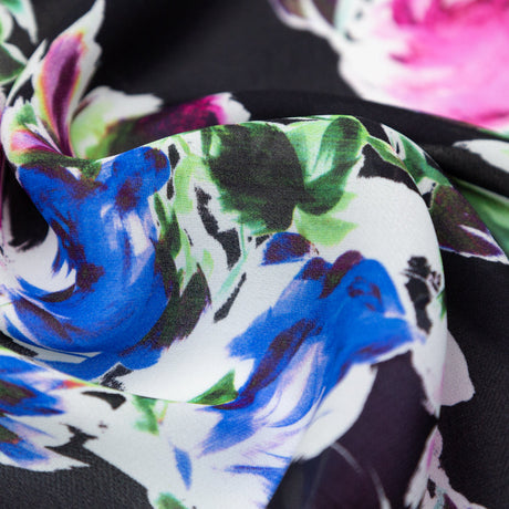 Milly Italian Black, Ibis Rose and Princess Blue Floral Silk Georgette