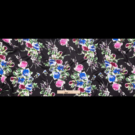 Milly Italian Black, Ibis Rose and Princess Blue Floral Silk Georgette