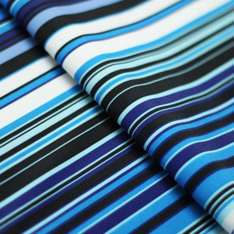 Zulu Stripes Poly Spandex Fabric - Red Multi, Blue Multi, Wide Horizontal Stripes, 58-60" Width (1 Yard)