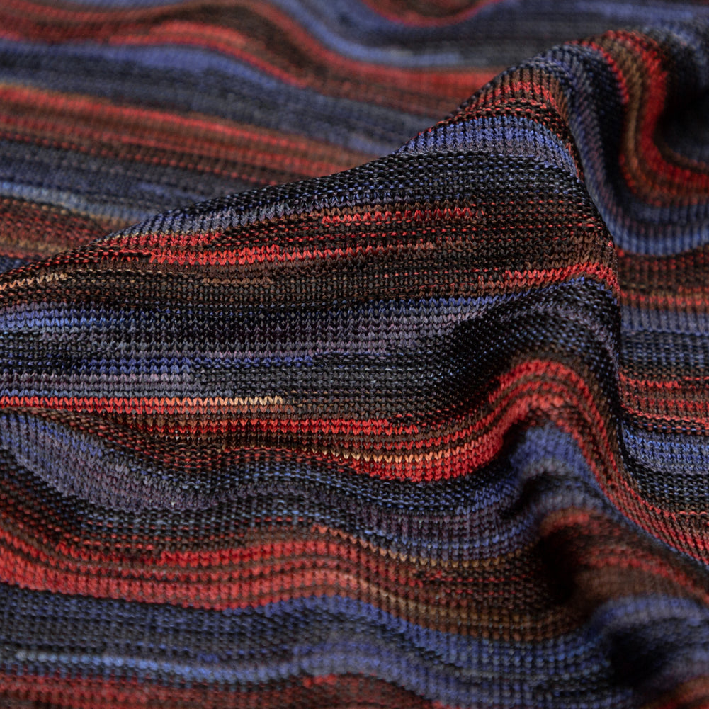 Deep Well and Chili Oil Tactile Striped Polyester Knit