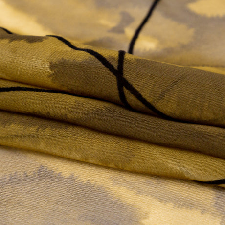 Warm Brown and Black Abstract Flocked Polyester Chiffon
