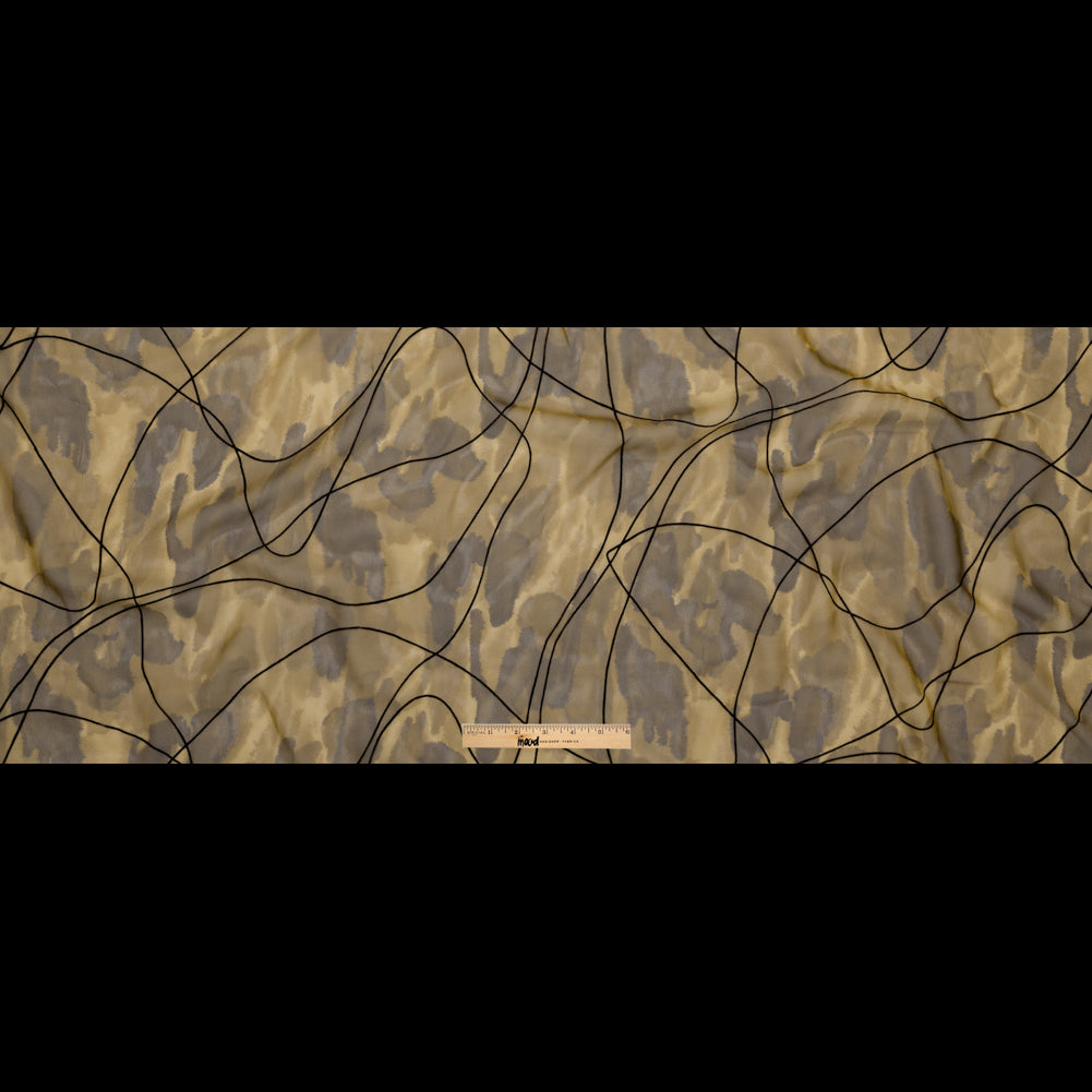 Warm Brown and Black Abstract Flocked Polyester Chiffon