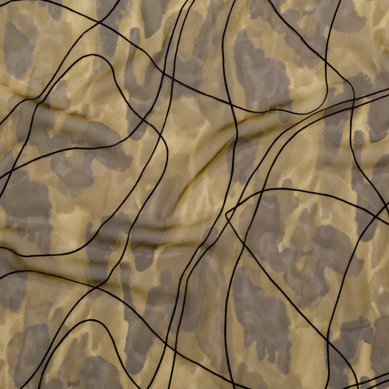 Warm Brown and Black Abstract Flocked Polyester Chiffon