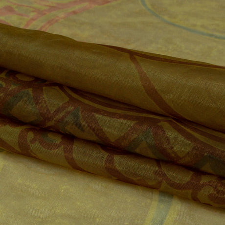 Rich Metallic Gold and Merlot Scroll Printed Organza Lame