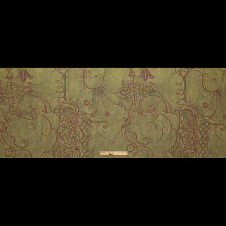 Rich Metallic Gold and Merlot Scroll Printed Organza Lame