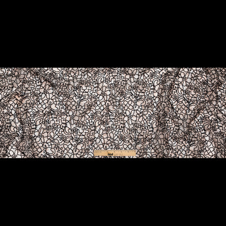 Peach Floral Chantilly Lace with Black Abstract Cording