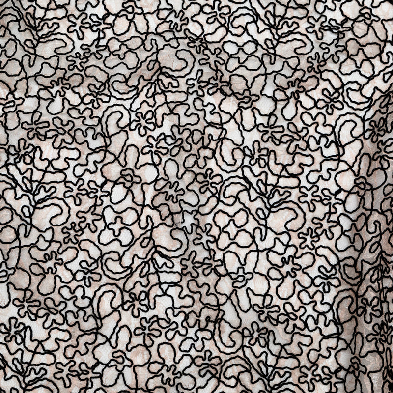 Peach Floral Chantilly Lace with Black Abstract Cording