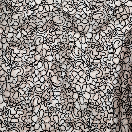 Peach Floral Chantilly Lace with Black Abstract Cording