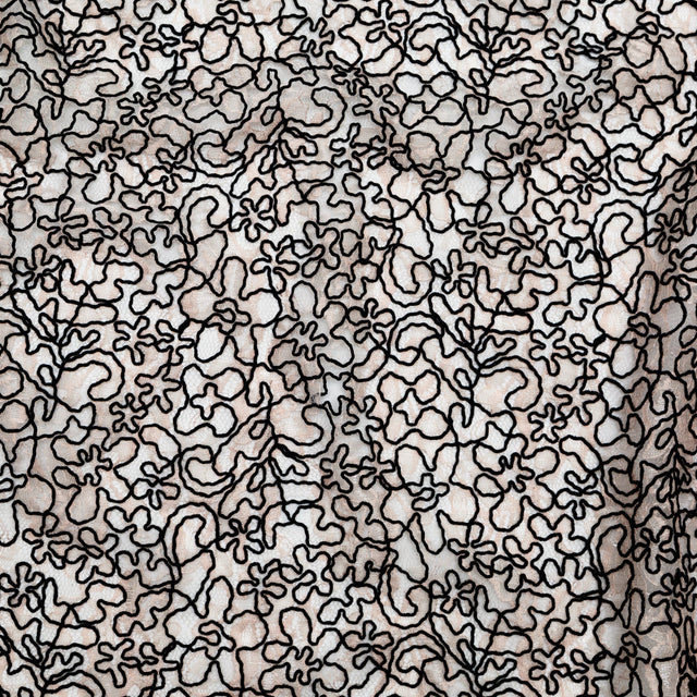 Peach Floral Chantilly Lace with Black Abstract Cording