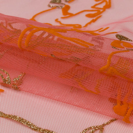 Carolina Herrera Metallic Gold, Hot Pink and Orange Horse Derby Flocked Tulle
