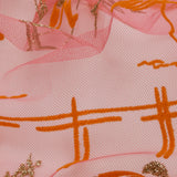 Carolina Herrera Metallic Gold, Hot Pink and Orange Horse Derby Flocked Tulle