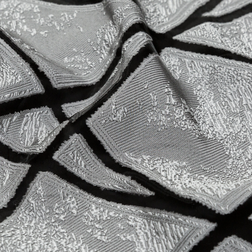 Silver and White Geometric Burnout Jacquard