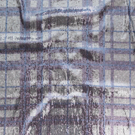 Italian Silver Circle Baby Sequins on Periwinkle, Lavender and White Plaid Mesh