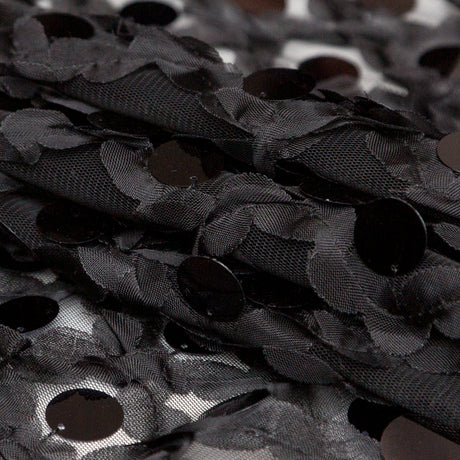 Italian Black 3D Floral Circle Paillette Sequined Tulle
