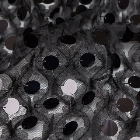 Italian Black 3D Floral Circle Paillette Sequined Tulle