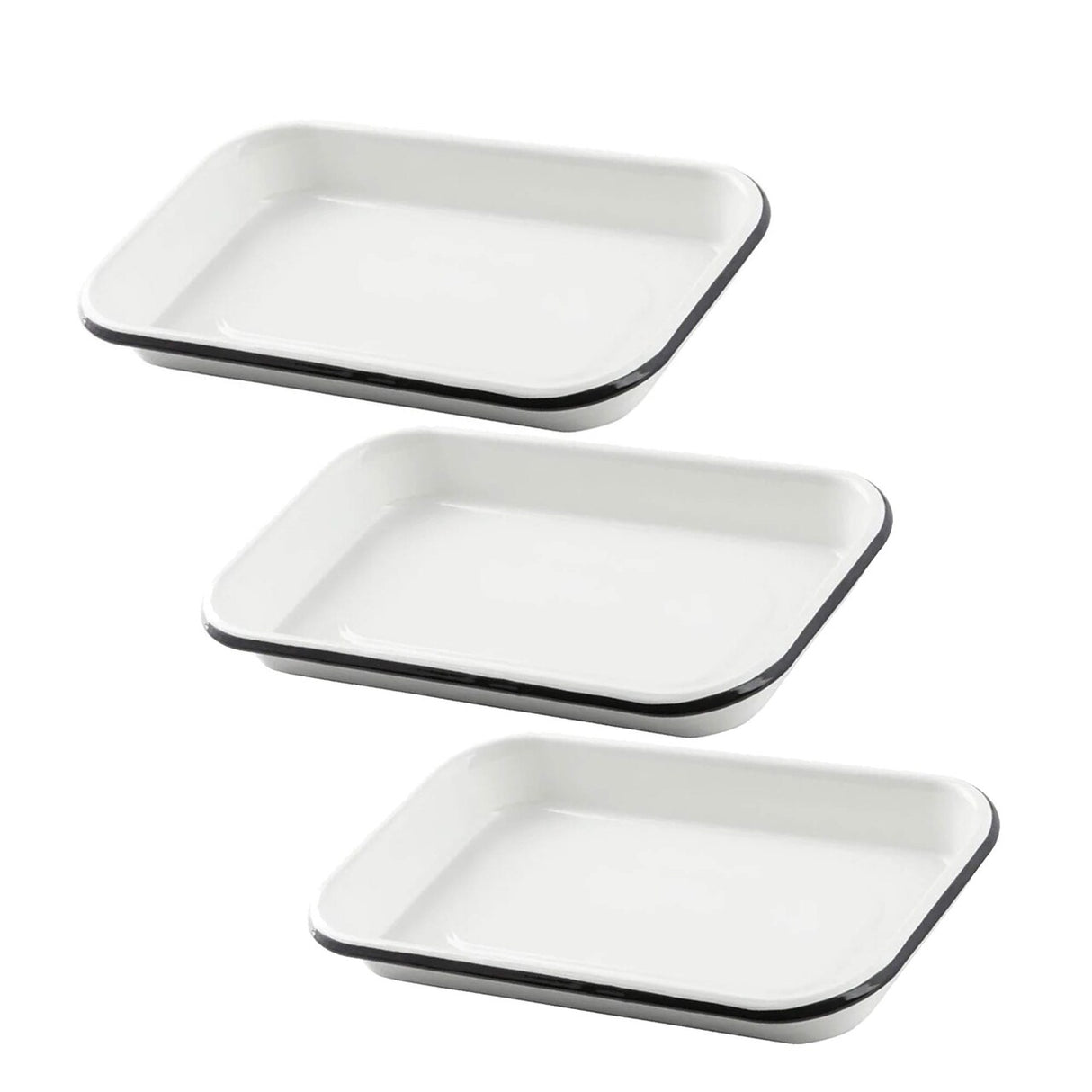 13" x 9.5" x 1.125" Rectangular Sheet Pan Porcelain Coated Steel White with Black Rim