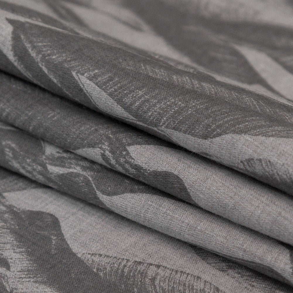 Organic Cotton Shirting - Heathered Vapor and Granite Gray Leaves